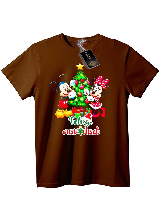 Mickey & Minnie karácsonyi póló, barna, 7XL