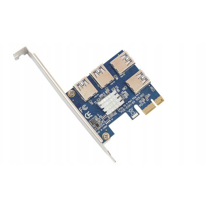 Adapter Riser PCI-E 1x-4x USB 3.0, 4 gniazda, montare simpla, cu radiator, set