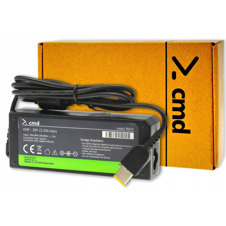 Cmd laptop töltő, 65W, 20V, 3.25A, fekete, 124x48x30.5mm