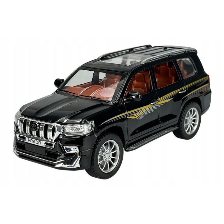 Fém autómodell Alloy Toyota Land Cruiser Prado, 1:24, fekete, 21x10x8,5cm, fényekkel és hangokkal