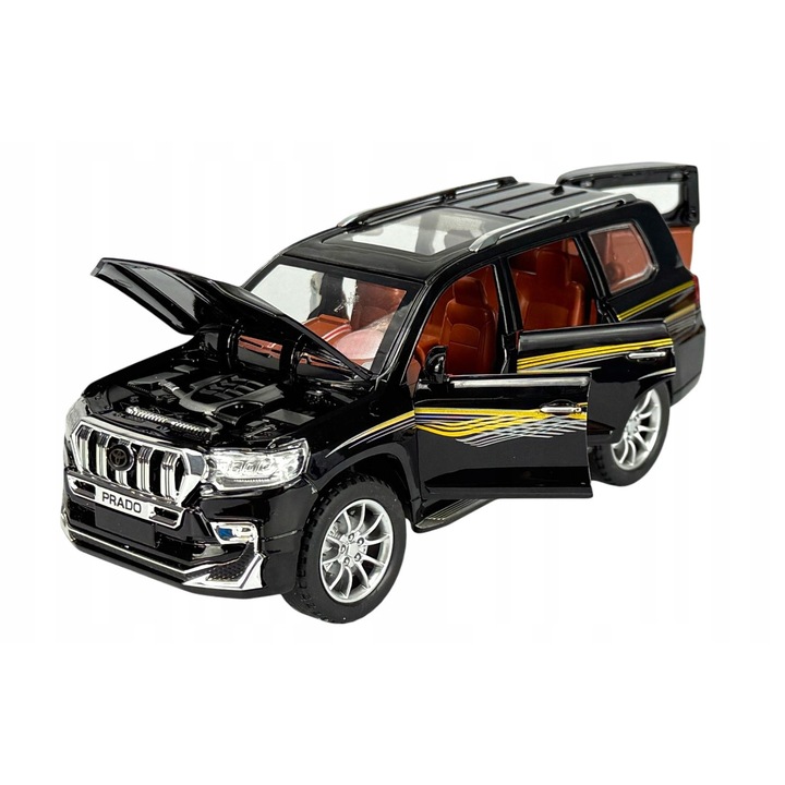 Fém autómodell Alloy Toyota Land Cruiser Prado, 1:24, fekete, 21x10x8,5cm, fényekkel és hangokkal