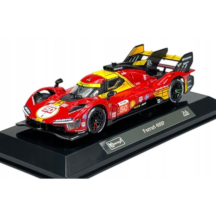 Bburago Ferrari 499 #50 fém kisautó, piros, 1:43, 11x4cm, gyűjtői vitrinnel