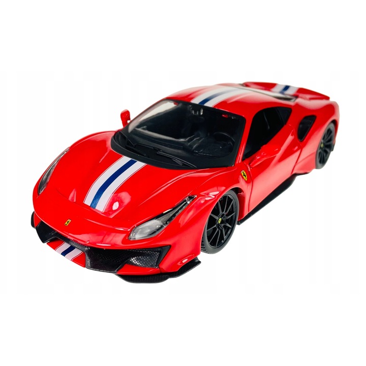 Fém Ferrari 488 Pista kisautó, 1:24, piros, mozgatható elemekkel