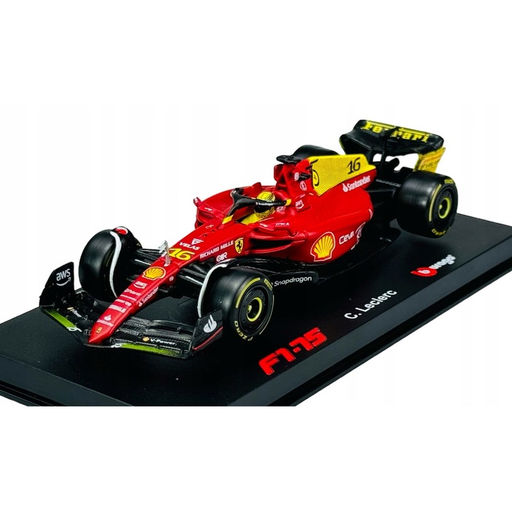 Ferrari F1-75 #16 Charles Leclerc modellautó, ItalianGP különleges kiadás, piros, 1/43, vitrinnel