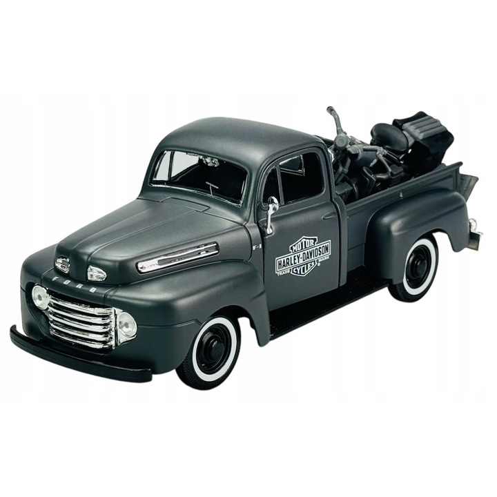 Modellkészlet autó 1:24, Harley-Davidson 1942 WLA Flathead + Ford Pickup 1948 F-1, fém/műanyag/gumi