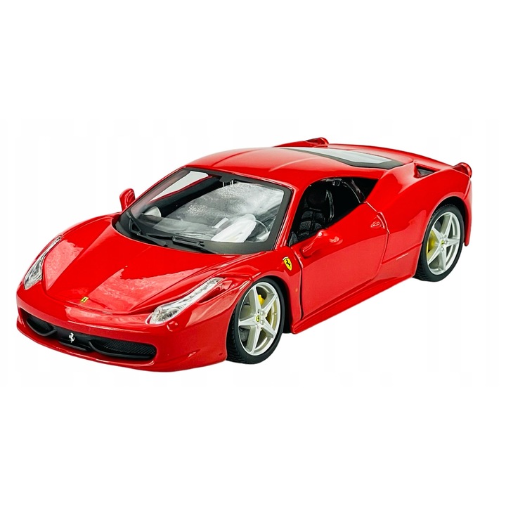 Ferrari 458 Italia modellautó, 1:24, piros, fém/műanyag/gumi, licencelt készlet