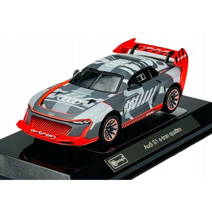 Bburago AUDI S1 e-tron QUATTRO fém kisautó 1:43, szürke, 10cm, vitrinben