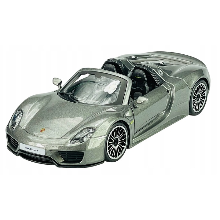 Porsche 918 Spyder fém modell, Bburago 1/24, ezüst, valósághű részletek
