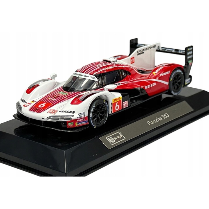 Bburago Porsche 963 #6 fém kisautó 1:43, piros, 10cm, vitrinnel