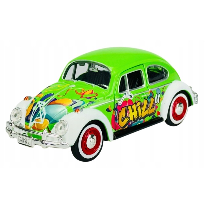 Fém kisautó 1966 VW Beetle Garbus, Motormax, 1:24, többszínű, 17x6cm