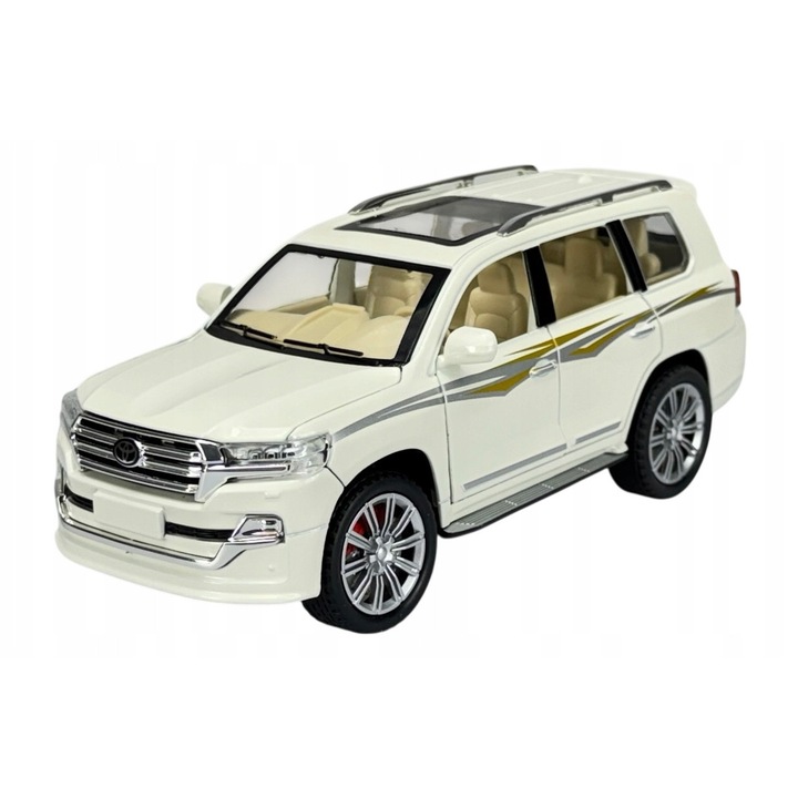 Fém autó Toyota Land Cruiser 5700, 1:24, fehér, 21x10x8,5cm, fényekkel és hangokkal