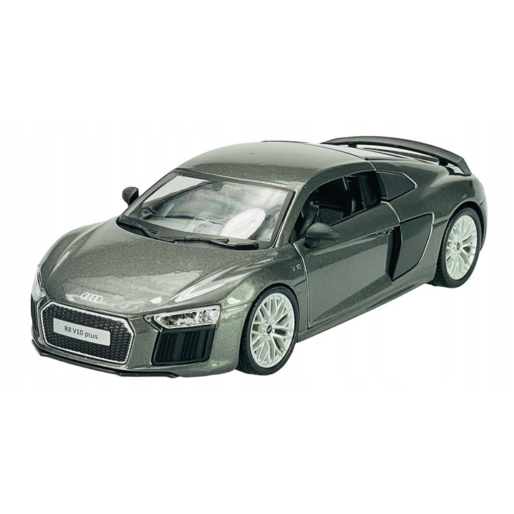Audi R8 V10 Plus 2015 fém modell, 1:24, szürke, 18x8x5cm