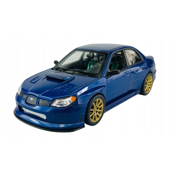 SUBARU IMPREZA WRX STI fém autó, Welly, 1:24, nyitható ajtók, gránát szín, 18,5x7,5x5,5cm