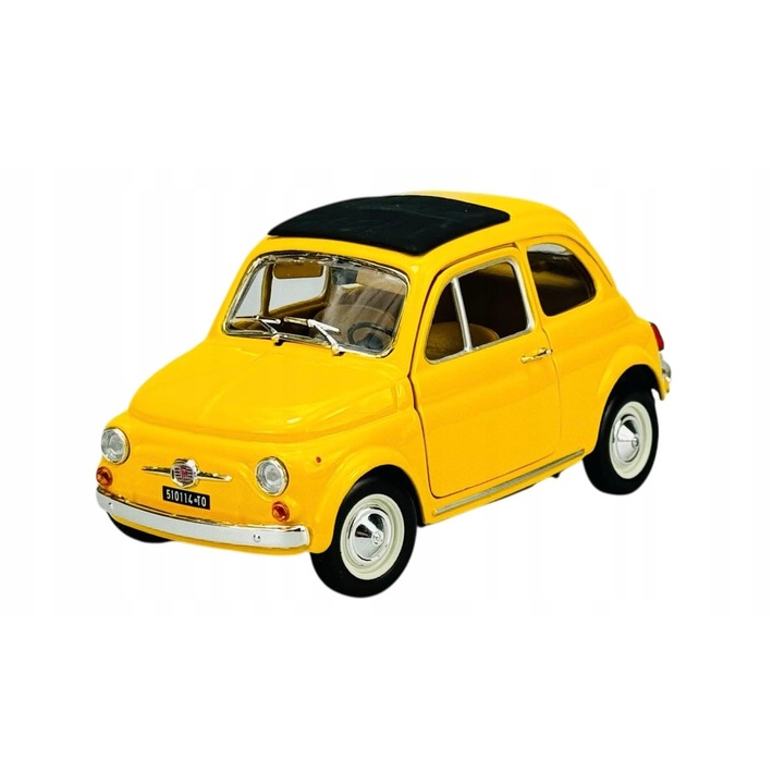 Bburago fém kisautó 1965 FIAT 500F, 1:24, sárga, 13cm