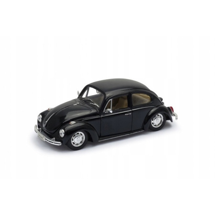 Welly Volkswagen Beetle modellautó, 1:24, nyitható ajtók és motorháztető, fekete, 17x6cm