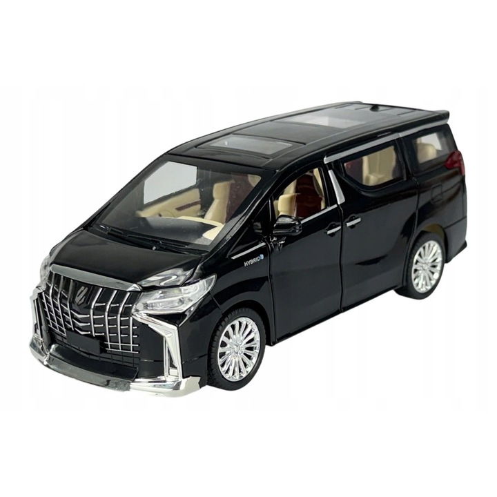Fém autómodell Alloy Toyota Alphard 1:24, fekete, fényekkel és hangokkal, 20x9x8cm