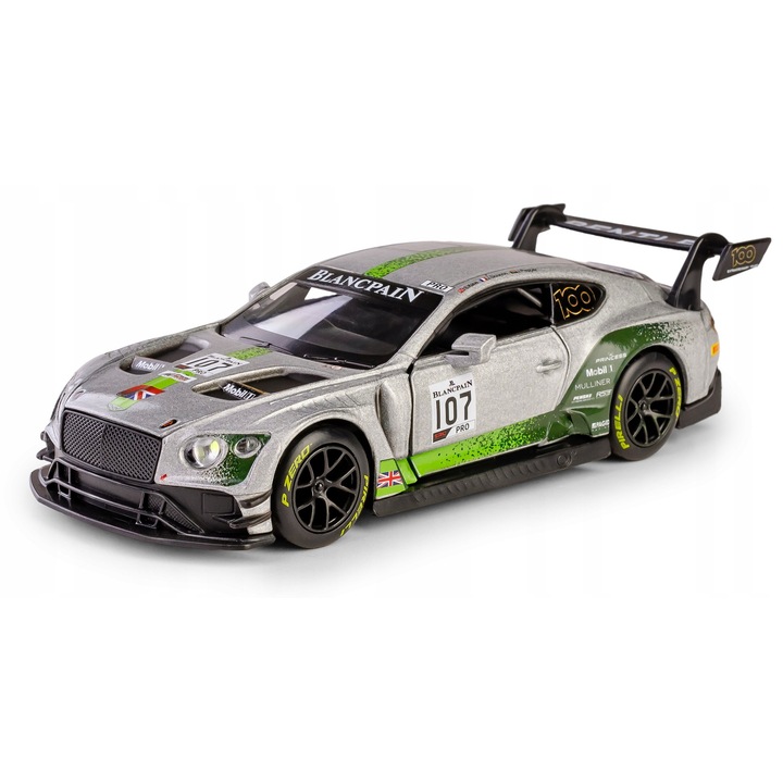 RMZ Bentley Continental GT3 2019 modellautó, 1:32, világító elemek, nyitható ajtók, 18,5x7,5x9cm