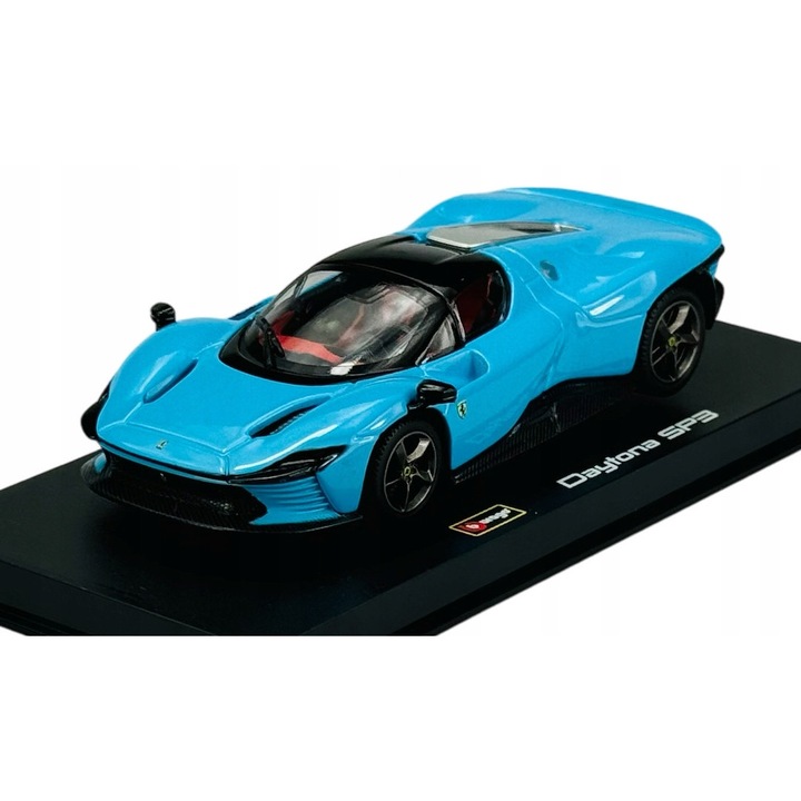 Bburago Ferrari Daytona SP3 modellautó, 1:43, kék, 11x4cm, vitrinnel
