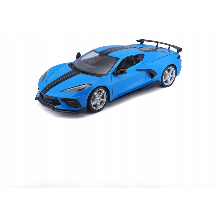 Chevrolet Corvette Stingray C8 Coupe Z51 High Wing 2020 modellautó, kék, 1:18, szett vitrinállvánnyal