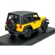 Fém modell Jeep Wrangler Willys 3.6L 2014, sárga, 1:18, készlet kiállítási állvánnyal