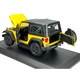 Fém modell Jeep Wrangler Willys 3.6L 2014, sárga, 1:18, készlet kiállítási állvánnyal