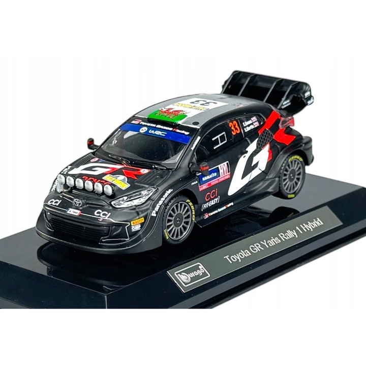 Masinuta metalica TOYOTA GR YARIS RALLY 1 HYBRID #33 EVANS 1:43, neagra, cu gablota