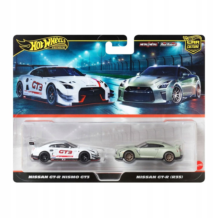Set masinute Hot Wheels, Nissan GT-R Nismo GT3 + Nissan GT-R R35, 1:64, 7cm, multicolor