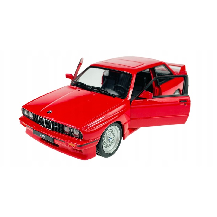 Bburago BMW 3 Series M3 E30 modellautó, fém, piros, 1:24