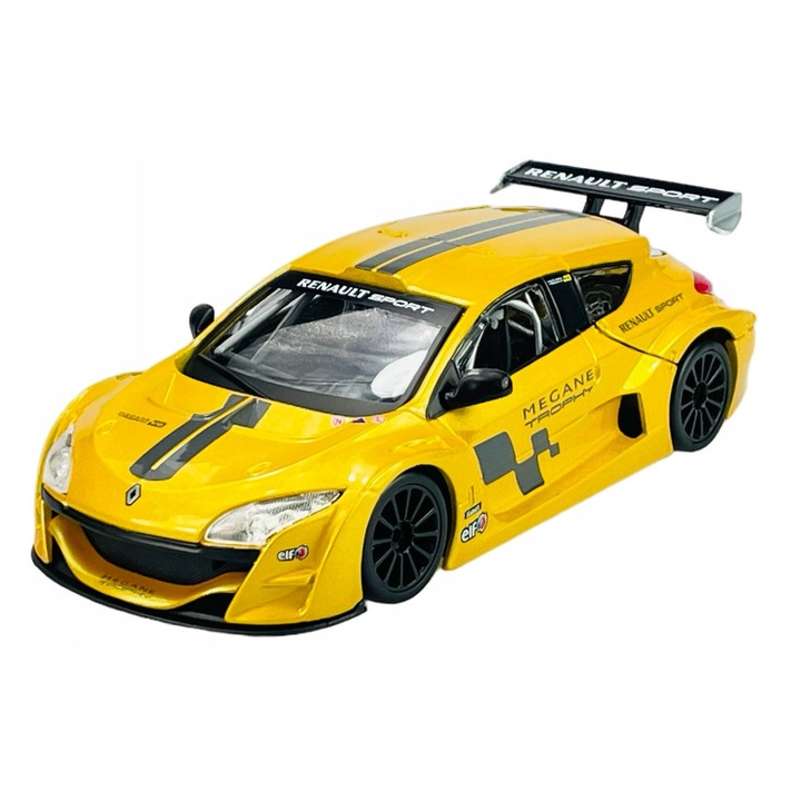 Renault Megane Trophy modellautó, Bburago, 1/24, fém/műanyag, sárga