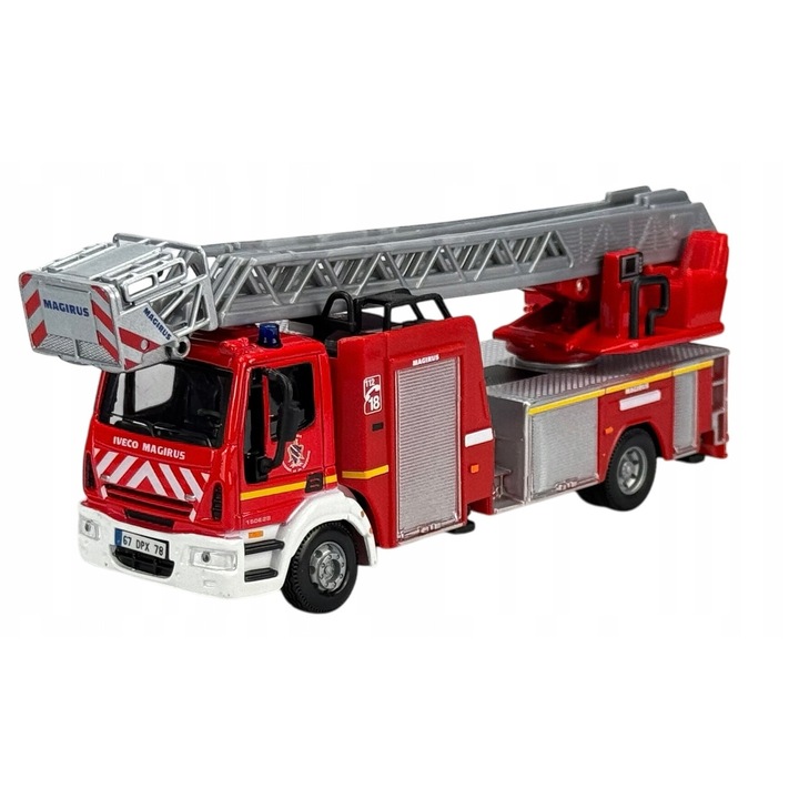Masinuta metalica IVECO MAGIRUS 150E28, Bburago, scara 1:50, cu scara extensibila, 19x5cm