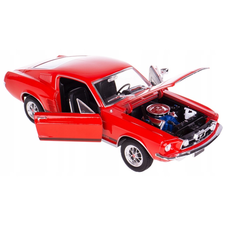 Automachete 1967 Ford Mustang GT Welly 1:24 piros, fém, méretek 19x7,5x6cm