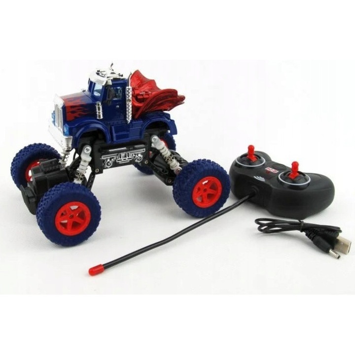 Masinuta RC Dromader Dragon TIR Monster Truck, 20x11x12cm, 15km/h, set cu telecomanda si incarcator USB