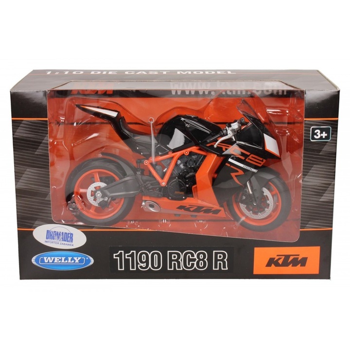 KTM 1190 RC8 R Welly fém motorkerékpár modell, 1:10, 22cm, precíz részletek, mozgatható kerekek