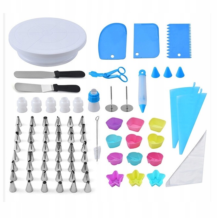 Set ustensile decorare prajituri, Udanewypieki, 78 piese, 42 varfuri, inox, cutie carton