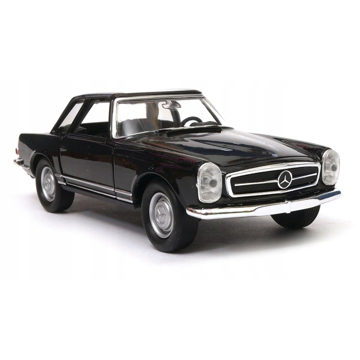 Mercedes-Benz 230 SL 1963 gyűjtőautó, fém, autentikus részletek, 11,5x4,6x3,8cm, fekete