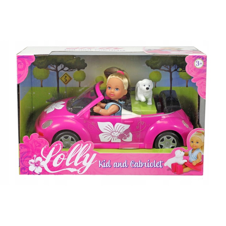 Evi babakészlet kabrióval, Simba, rózsaszín, kiskutyával