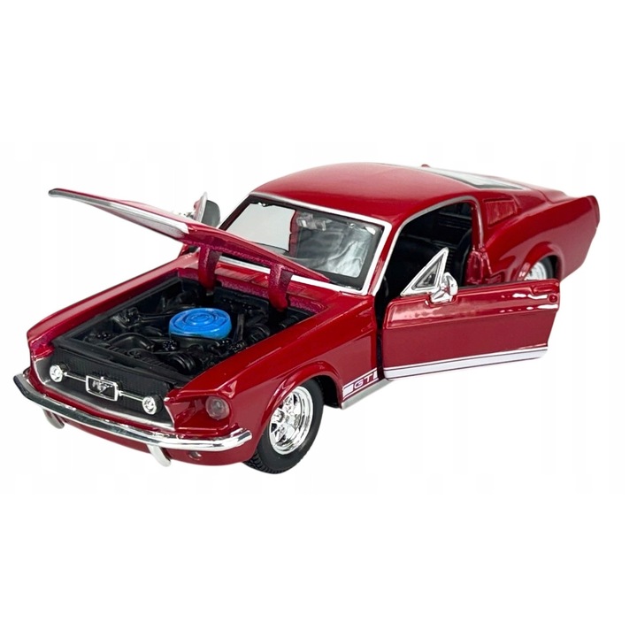 Maisto 1967 Ford Mustang GT kisautó, fém, piros, 1:24