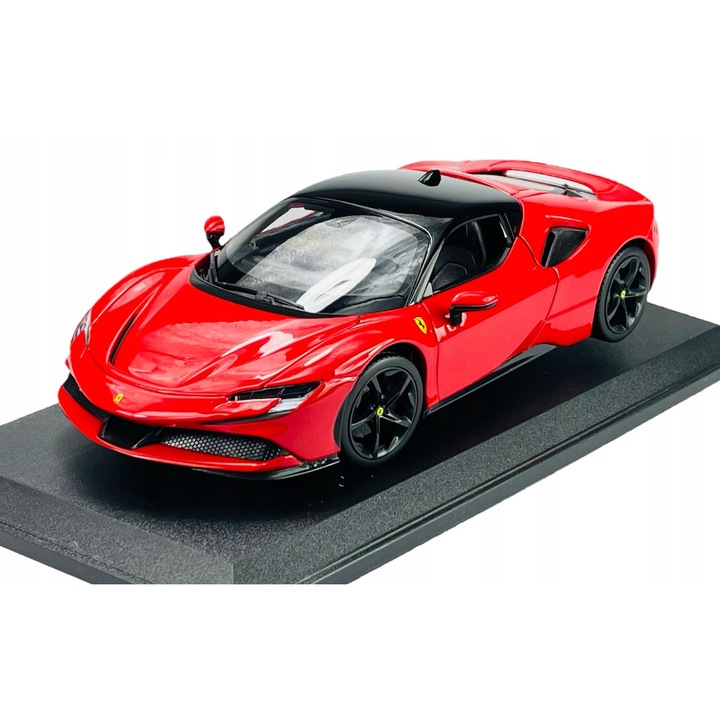 Ferrari SF90 Stradale Hybrid 2019 modellautó, 1:18, piros, nyitható ajtókkal és motorháztetővel, BBURAGO