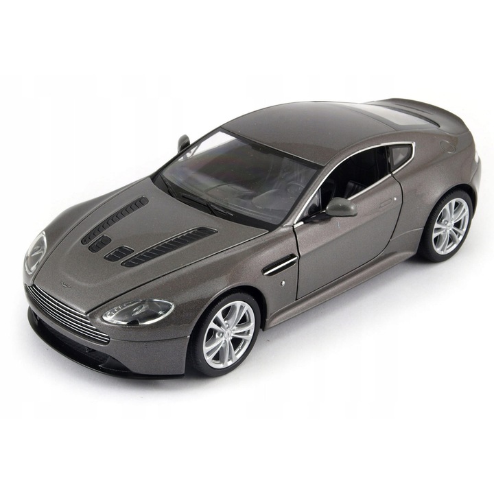 Aston Martin V12 Vantage modellautó, fém, 1:24 méretarány, grafit, 17x9x6,5cm