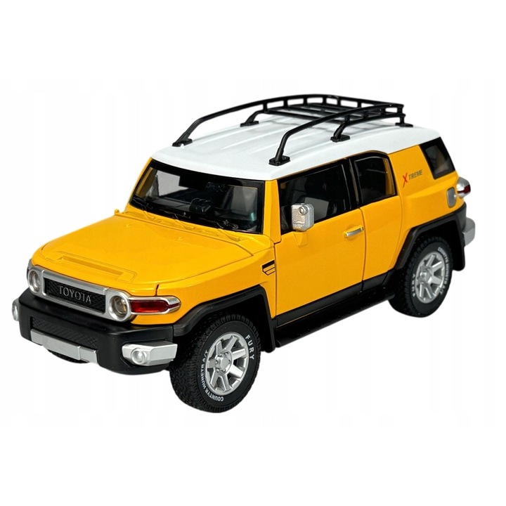 Toyota FJ Cruiser ötvözet autómodell 1:24, sárga, fényekkel és hangokkal