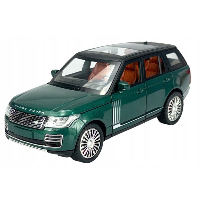 Fém autómodell Alloy Land Rover Range Rover, zöld, 21x9x8cm, hanggal és fénnyel, 1:24