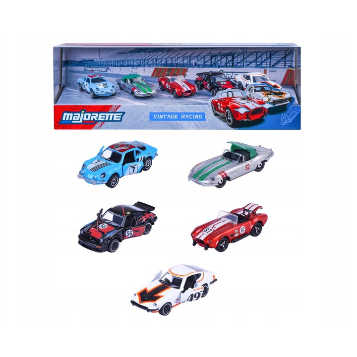 Set masinute Majorette Vintage Racing 1:64, 5 bucati