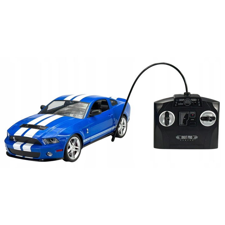 1:14 méretarányú autó, Ford Mustang Shelby GT500, kék, 33x11x14cm, szett távirányítóval és Alloy akkumulátorokkal