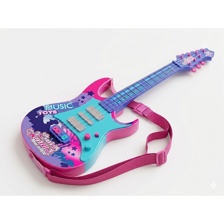 Chitara electrica pentru copii Dromader, 56cm, multicolor, interactiva