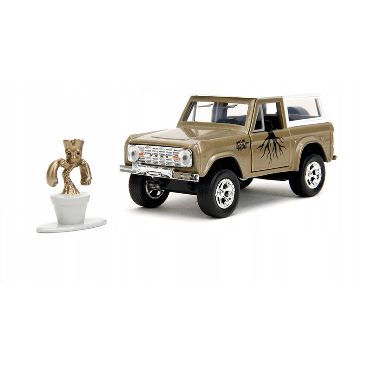 1973 Ford Bronco kisautó és Groot figura szett, Jada Toys, 11x5cm, többszínű