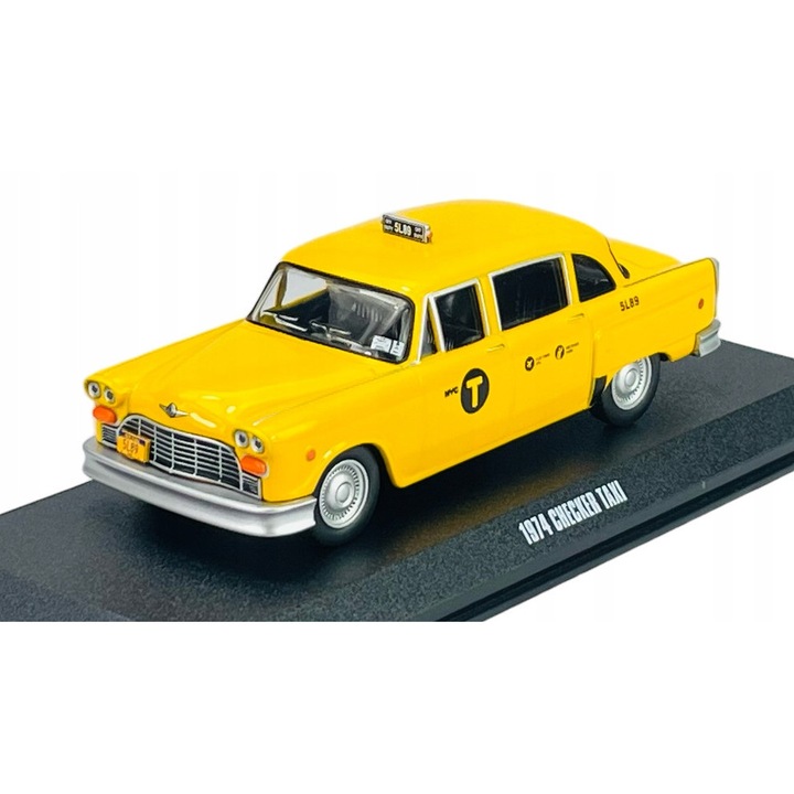 Gyűjtői kisautó, GreenLight, 1974 Checker Taxi, sárga, 1:43