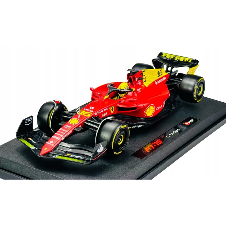 Automakett autó, Ferrari F1-75 #16 Leclerc, 1:18, piros BBurago