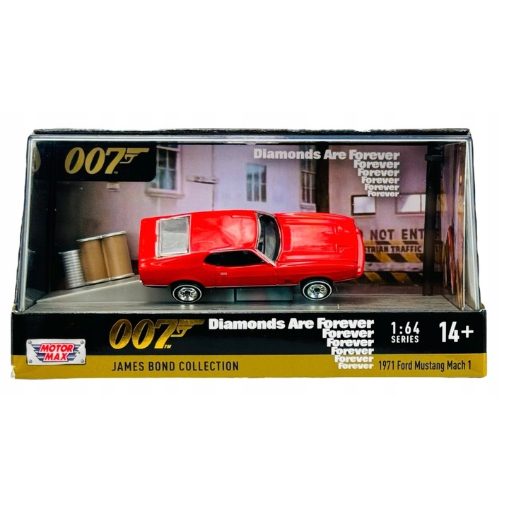 Autómodell, Motormax, Ford Mustang Mach 1, piros, 7,5x3cm, James Bond 007 gyűjtemény