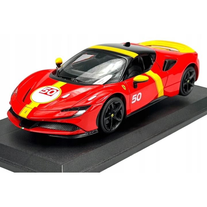 Ferrari SF90 Stradale Assetto Fiorano fém autómodell, piros, 1:18, 26x12cm BBurago