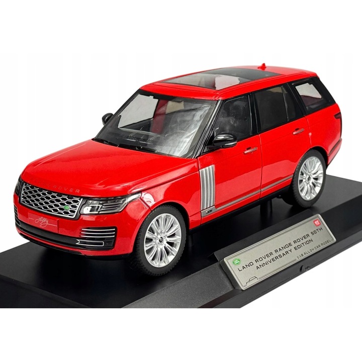 Fém autómodell, Land Rover Range Rover 50th Anniversary Edition, piros, 1:18, nyitható ajtókkal és motorháztetővel, méretek 27x11x11cm Alloy